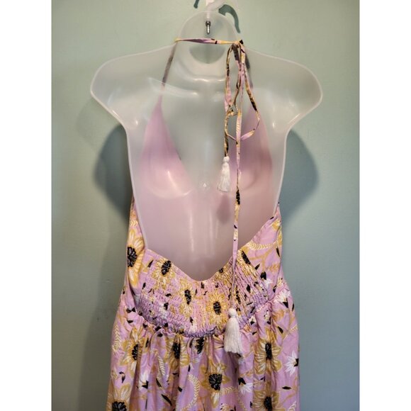 New Loft Beach Pink Yellow Floral Empire Waist Halter Maxi Dress Sz L Hippie - Picture 5 of 8
